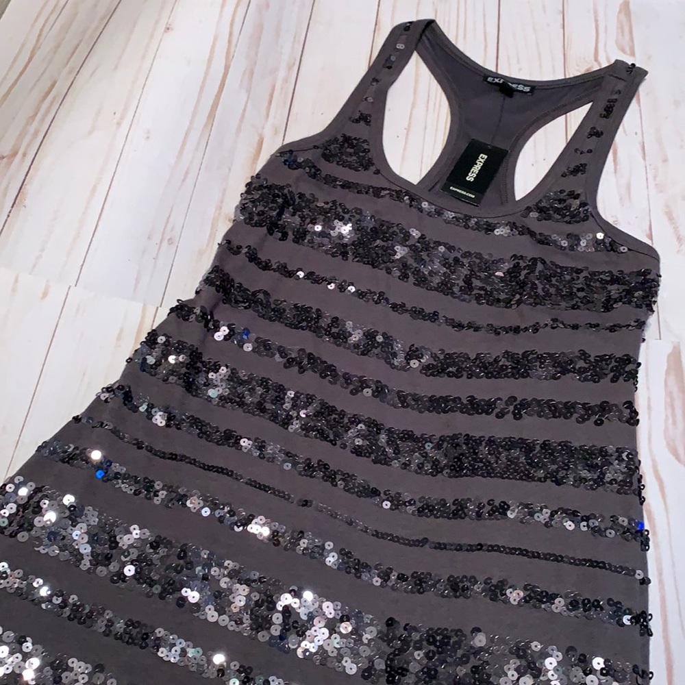 Express charcoal Gray Sequined Racer back dress